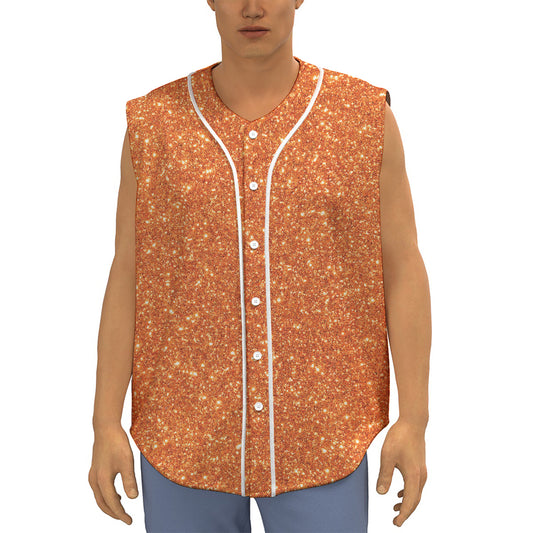 Orange (NOT Real) Glitter Print Sleeveless Baseball Jersey