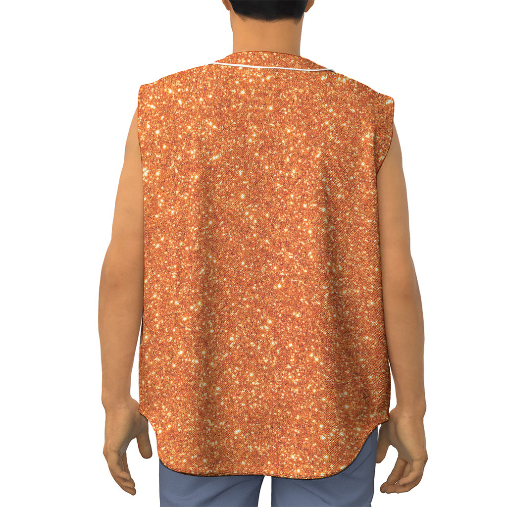 Orange (NOT Real) Glitter Print Sleeveless Baseball Jersey