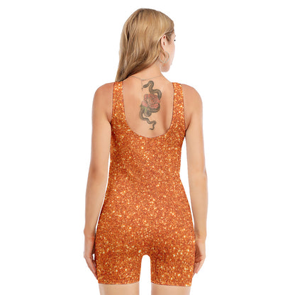 Orange (NOT Real) Glitter Print Sleeveless One Piece Swimsuit