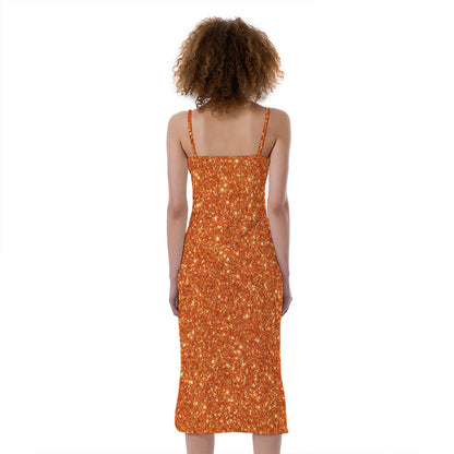 Orange (NOT Real) Glitter Print Slim Fit Midi Cami Dress