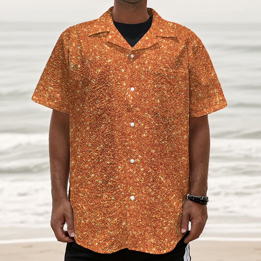 Orange (NOT Real) Glitter Print Textured Short Sleeve Shirt