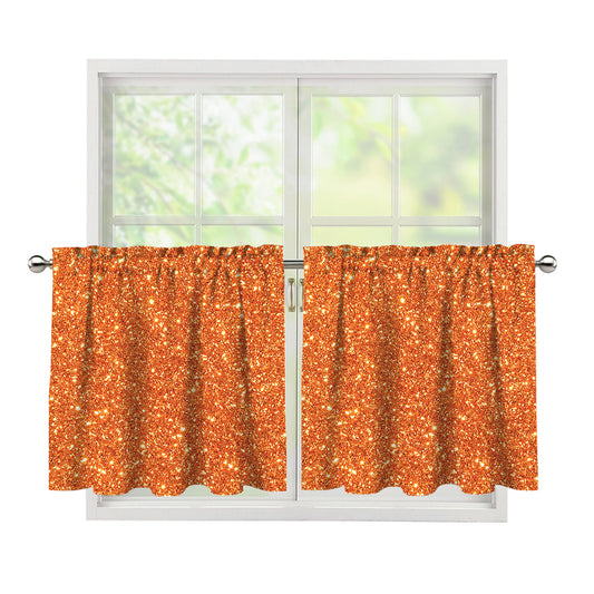 Orange (NOT Real) Glitter Print Tier Curtains