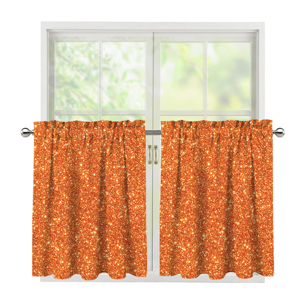 Orange (NOT Real) Glitter Print Tier Curtains