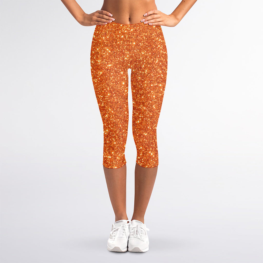 Orange (NOT Real) Glitter Print Women's Capri Leggings
