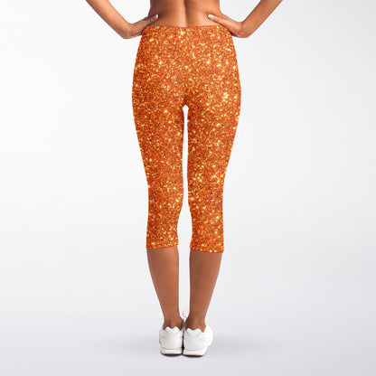Orange (NOT Real) Glitter Print Women's Capri Leggings