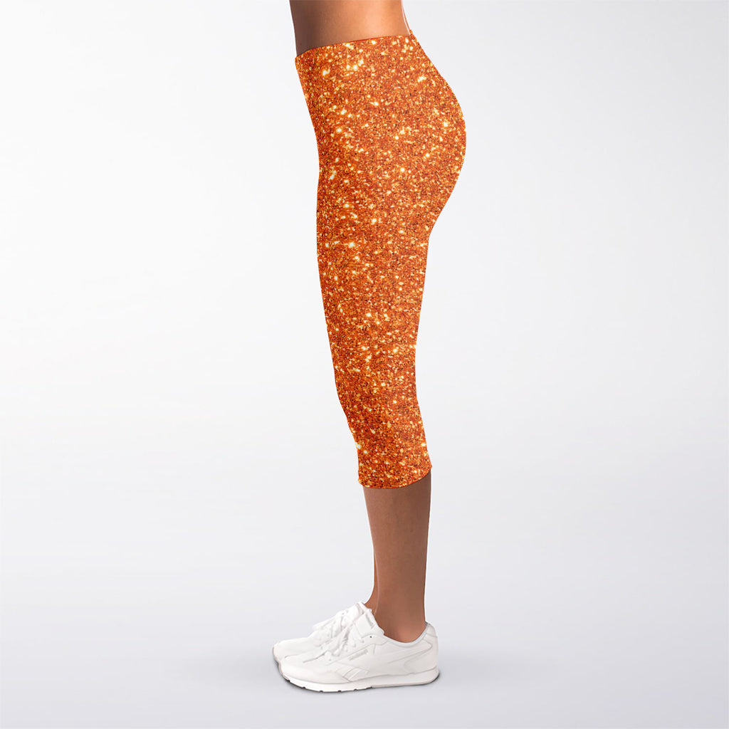 Orange (NOT Real) Glitter Print Women's Capri Leggings