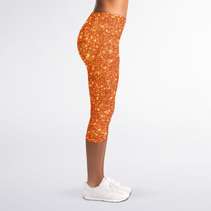 Orange (NOT Real) Glitter Print Women's Capri Leggings