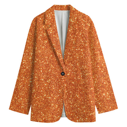 Orange (NOT Real) Glitter Print Women's Cotton Blazer