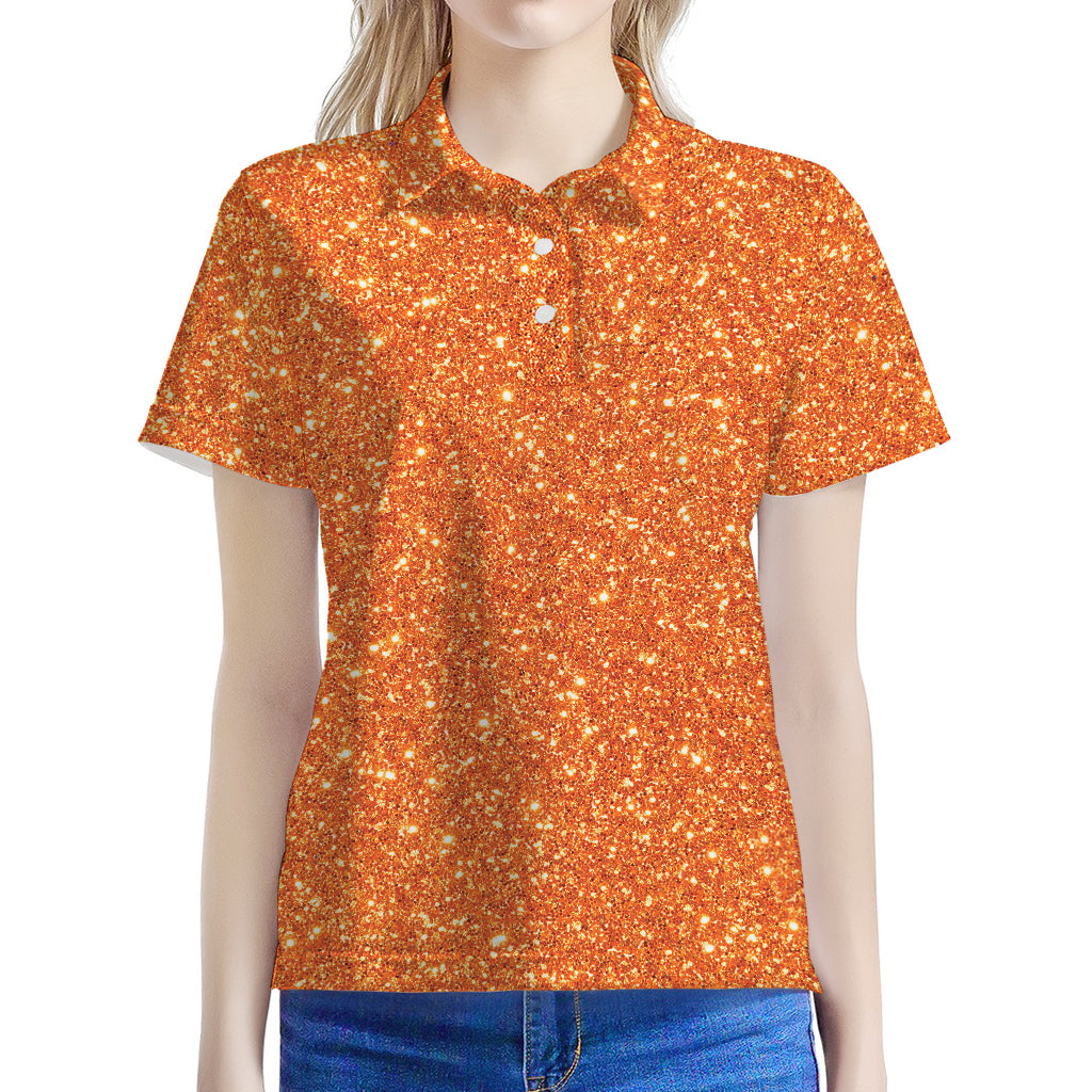 Orange (NOT Real) Glitter Print Women's Polo Shirt