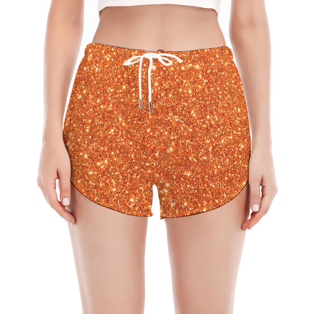 Orange (NOT Real) Glitter Print Women's Split Running Shorts