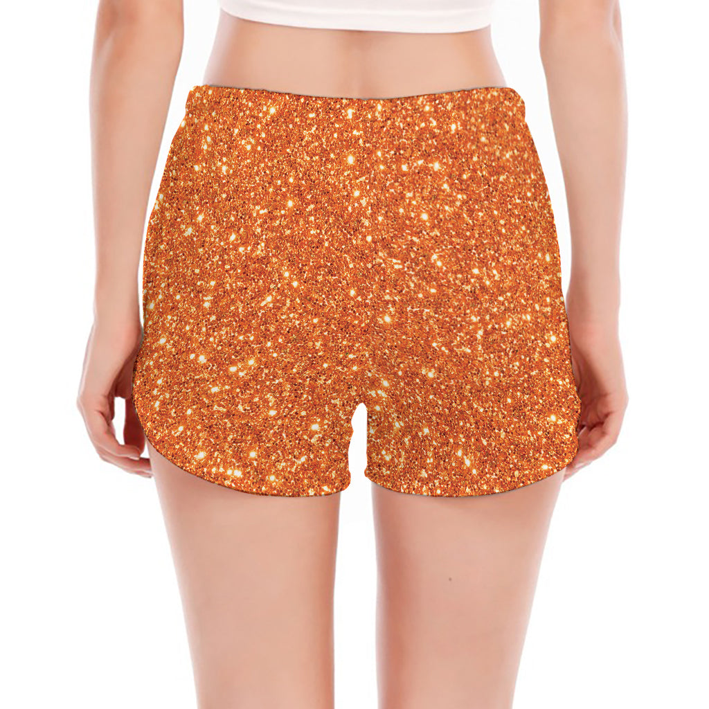 Orange (NOT Real) Glitter Print Women's Split Running Shorts