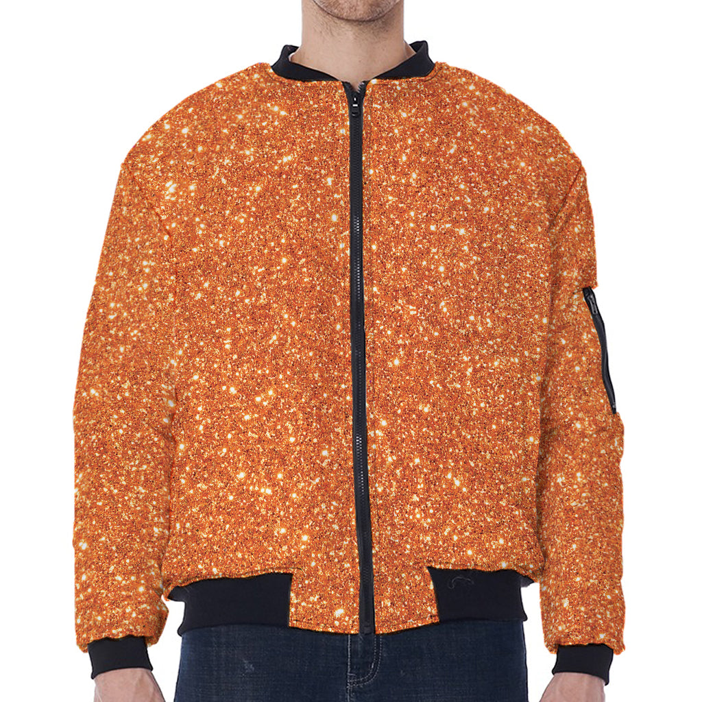 Orange (NOT Real) Glitter Print Zip Sleeve Bomber Jacket