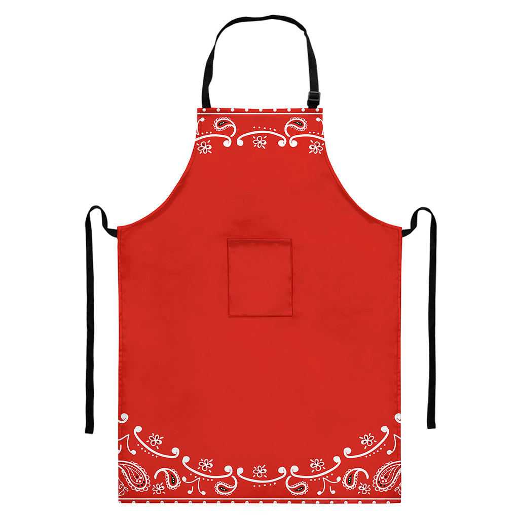 Orange Paisley Bandana Print Bib Apron With Pocket