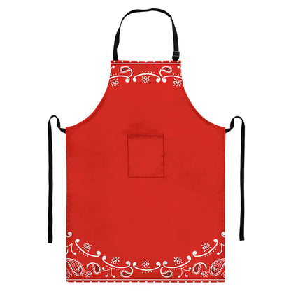 Orange Paisley Bandana Print Bib Apron With Pocket