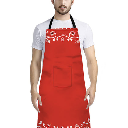 Orange Paisley Bandana Print Bib Apron With Pocket