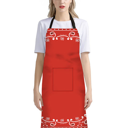 Orange Paisley Bandana Print Bib Apron With Pocket