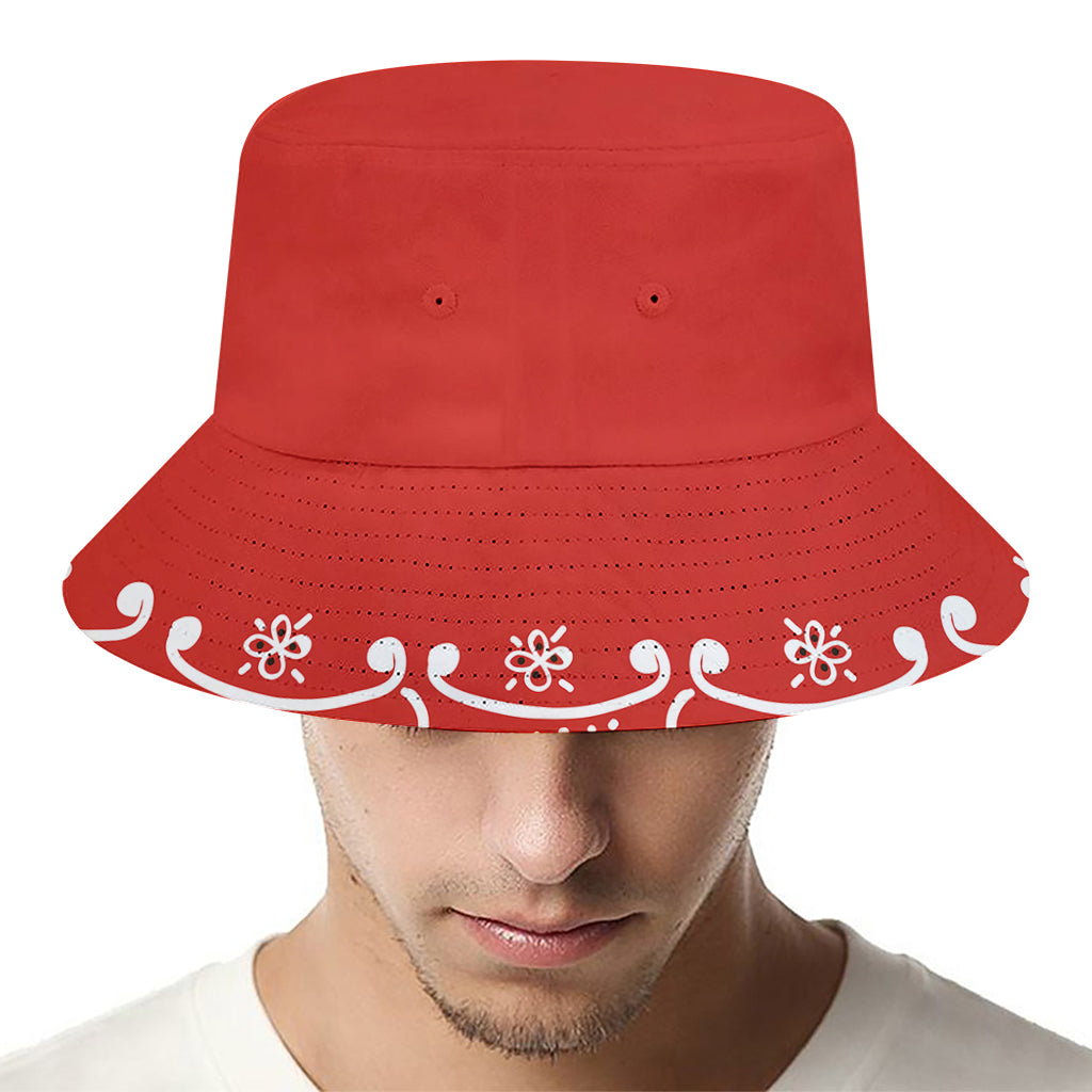 Orange Paisley Bandana Print Bucket Hat