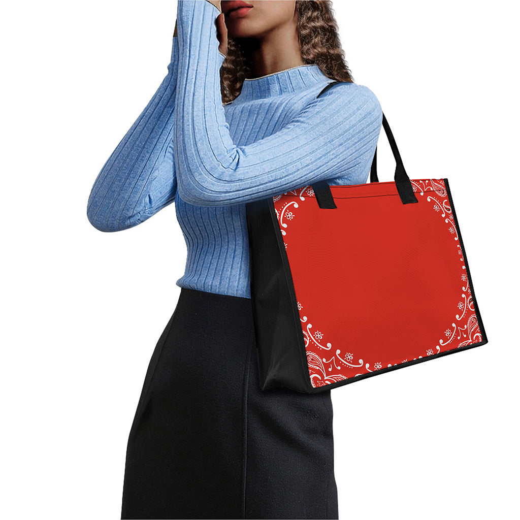Orange Paisley Bandana Print Canvas Tote Bag