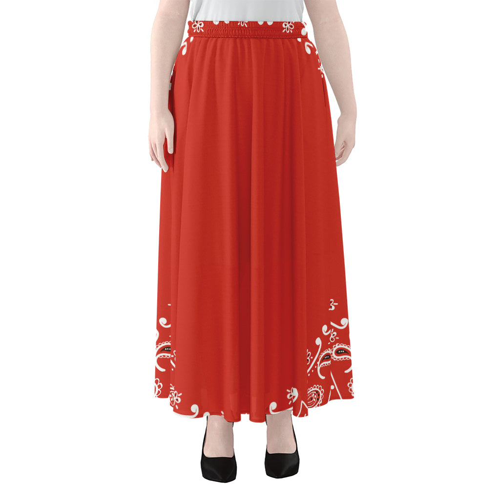 Orange Paisley Bandana Print Chiffon Maxi Skirt