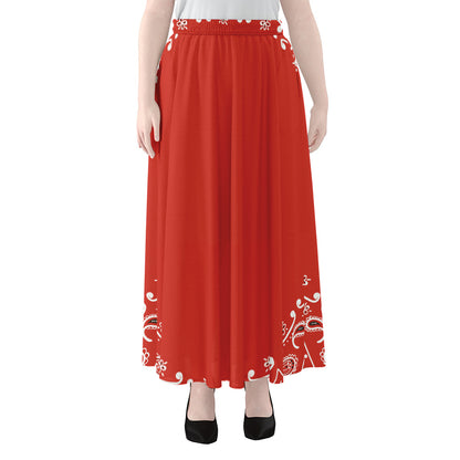 Orange Paisley Bandana Print Chiffon Maxi Skirt