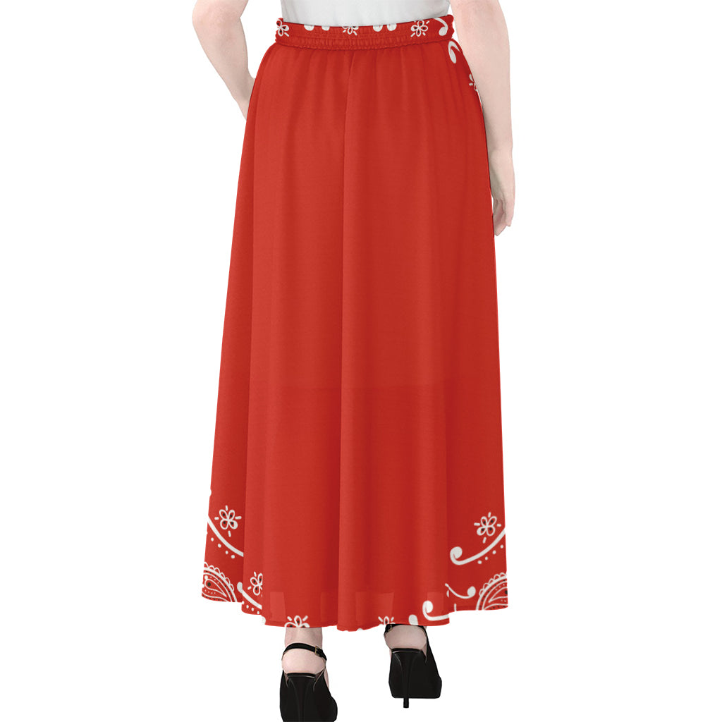 Orange Paisley Bandana Print Chiffon Maxi Skirt