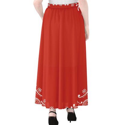 Orange Paisley Bandana Print Chiffon Maxi Skirt