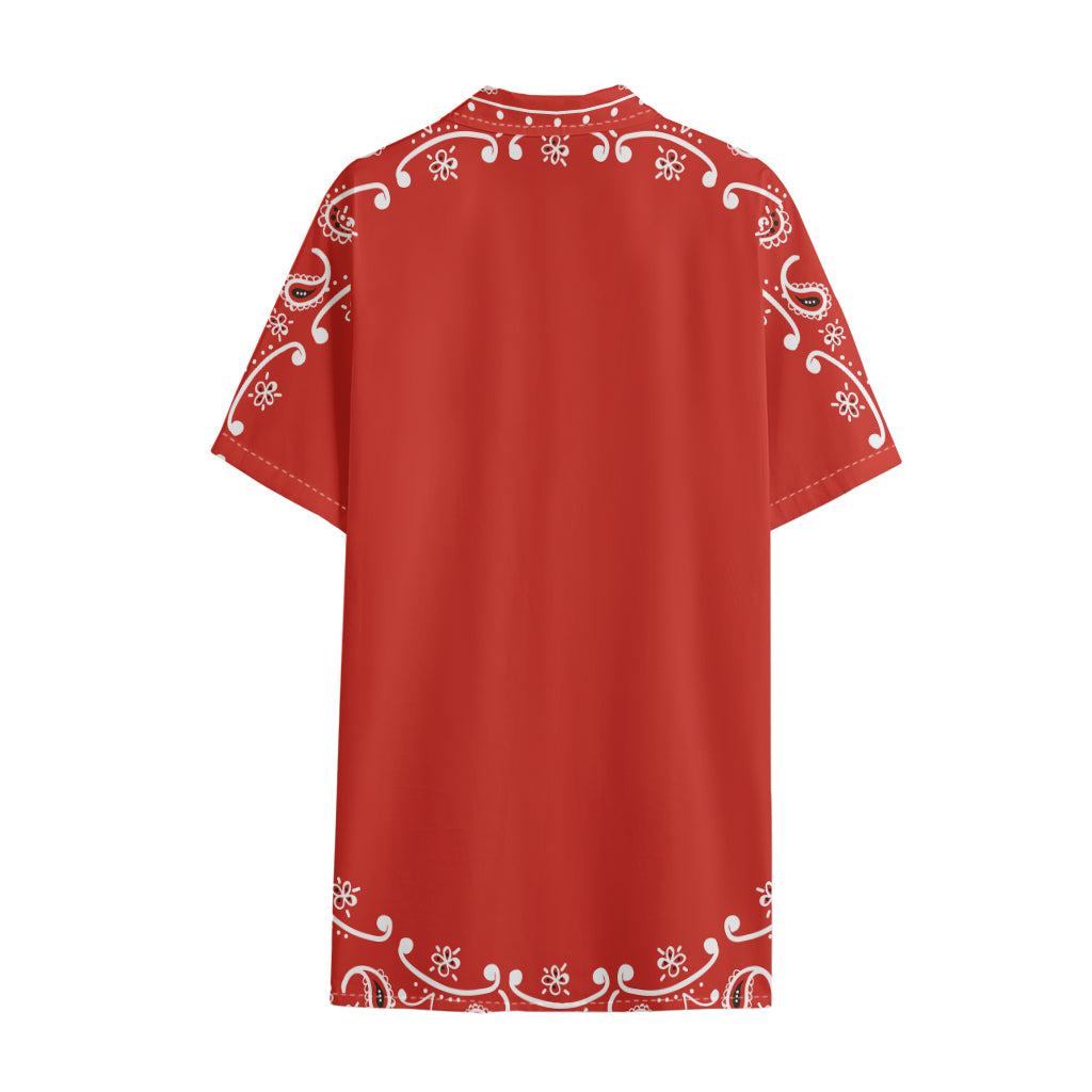 Orange Paisley Bandana Print Cotton Hawaiian Shirt