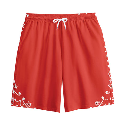 Orange Paisley Bandana Print Cotton Shorts
