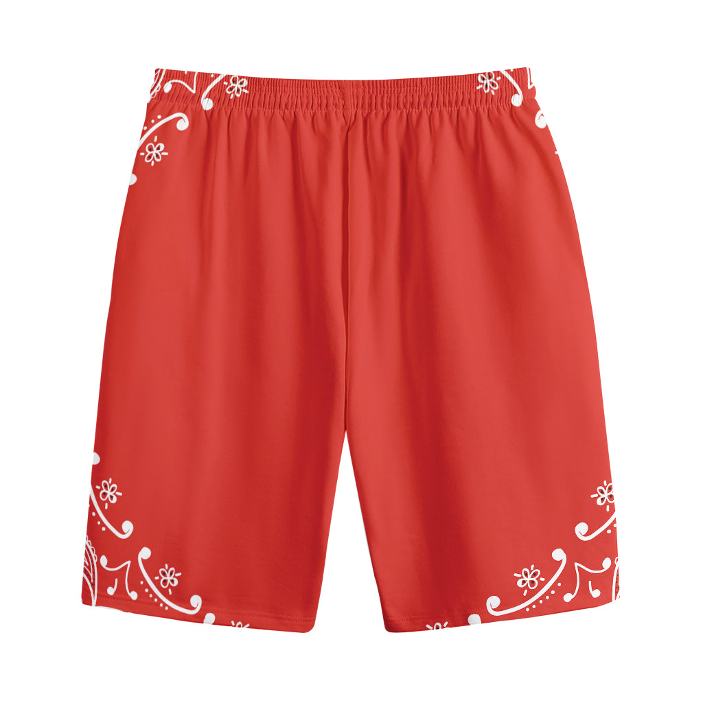 Orange Paisley Bandana Print Cotton Shorts