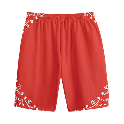 Orange Paisley Bandana Print Cotton Shorts