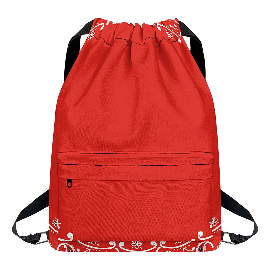 Orange Paisley Bandana Print Drawstring Backpack