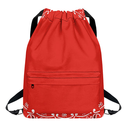 Orange Paisley Bandana Print Drawstring Backpack