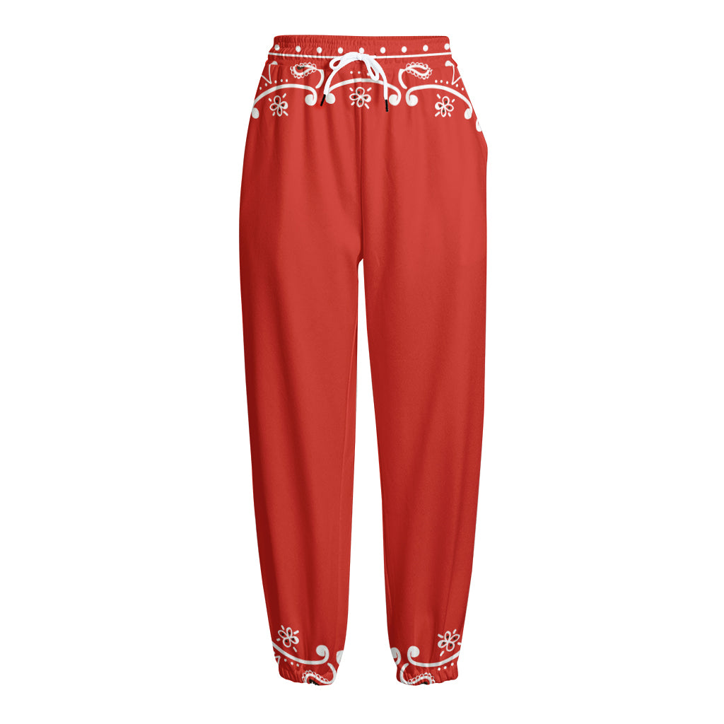 Orange Paisley Bandana Print Fleece Lined Knit Pants