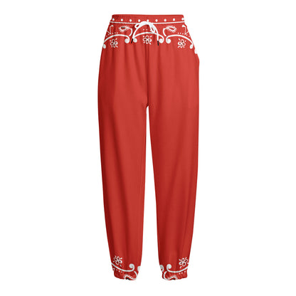 Orange Paisley Bandana Print Fleece Lined Knit Pants