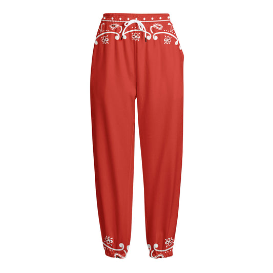 Orange Paisley Bandana Print Fleece Lined Knit Pants
