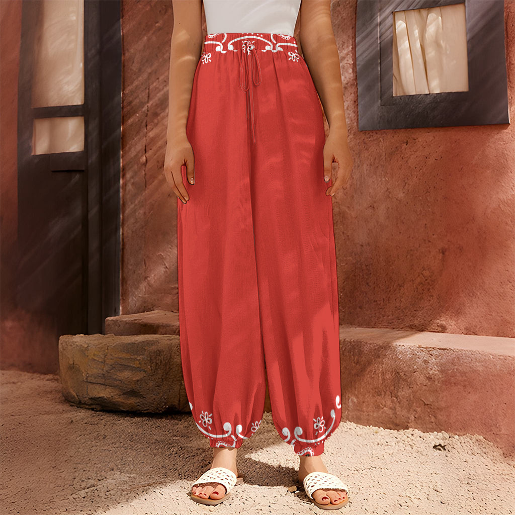Orange Paisley Bandana Print Harem Pants