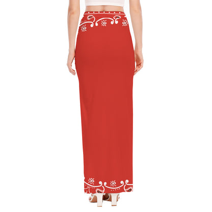 Orange Paisley Bandana Print High Slit Maxi Skirt