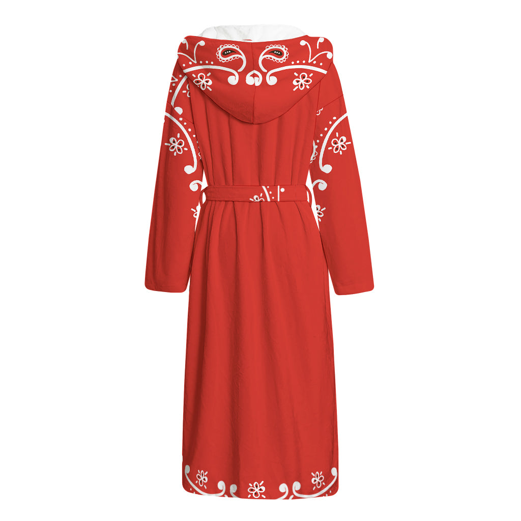 Orange Paisley Bandana Print Hooded Bathrobe