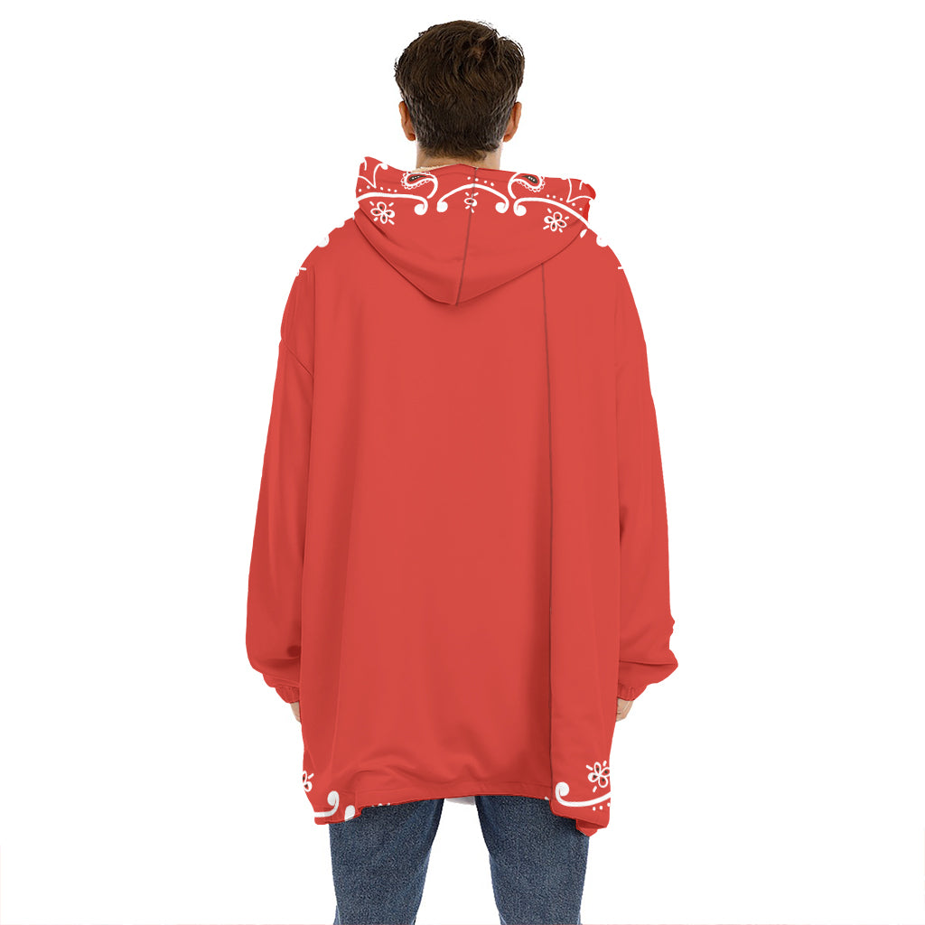 Orange Paisley Bandana Print Hoodie Blanket