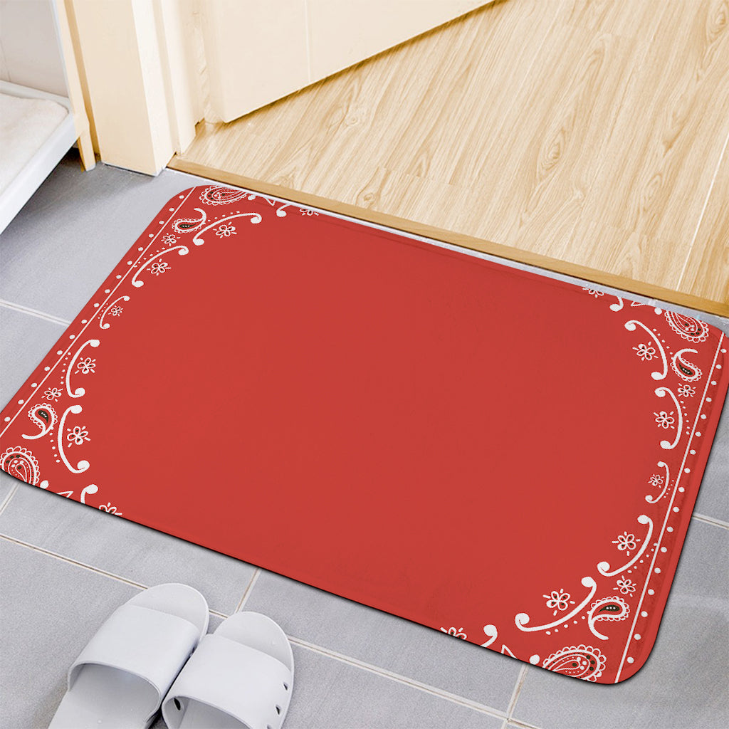 Orange Paisley Bandana Print Indoor Door Mat
