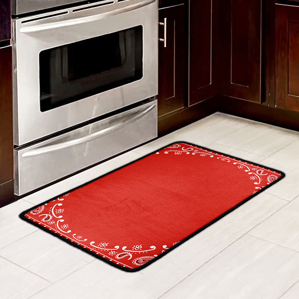 Orange Paisley Bandana Print Kitchen Mat