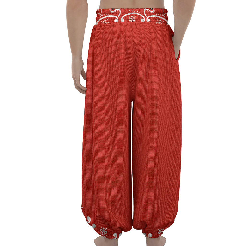 Orange Paisley Bandana Print Lantern Pants