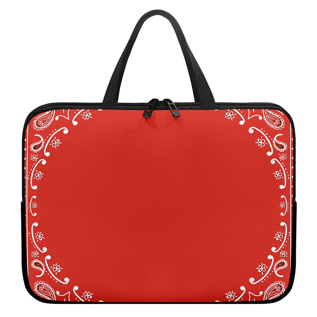 Orange Paisley Bandana Print Laptop Sleeve With Handle