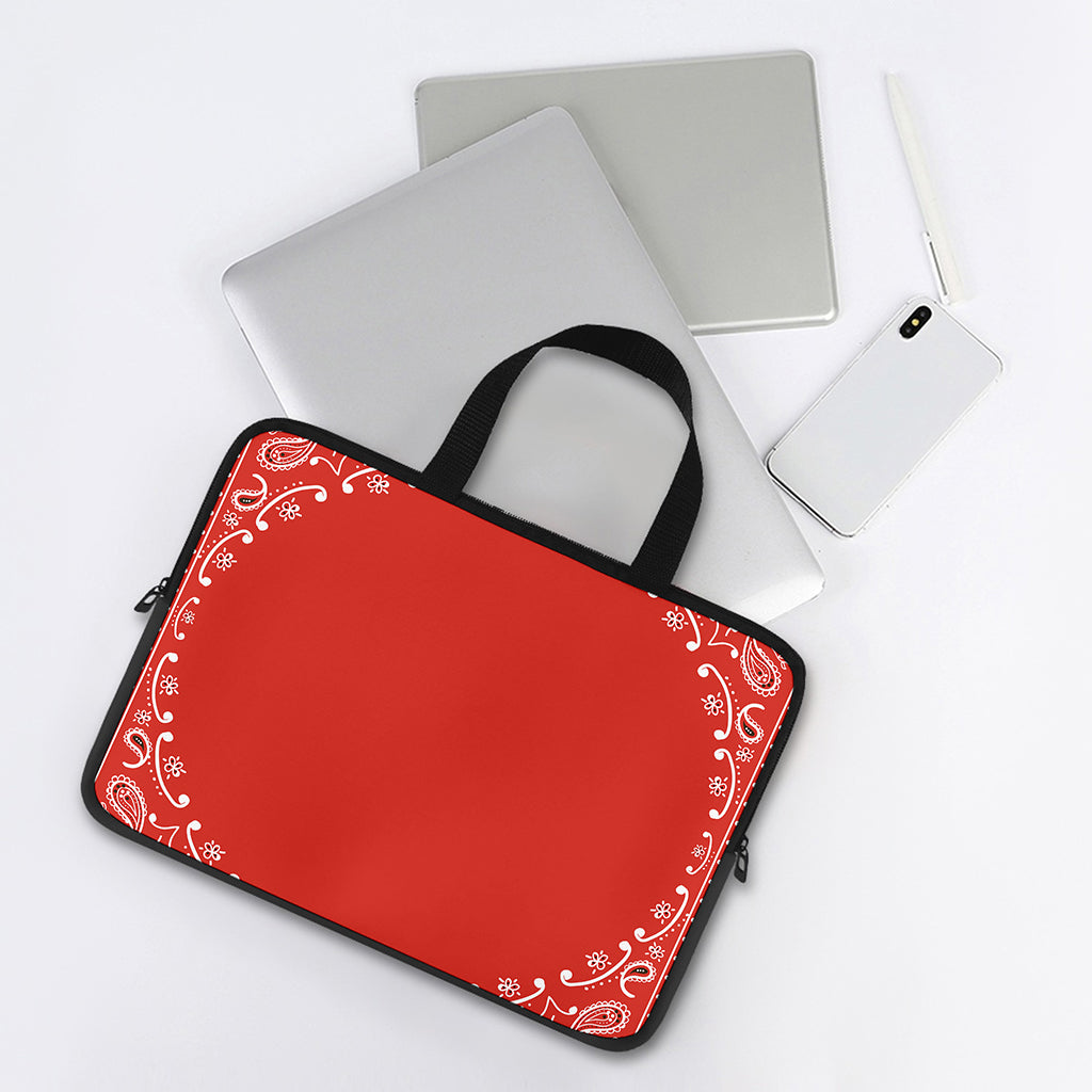 Orange Paisley Bandana Print Laptop Sleeve With Handle