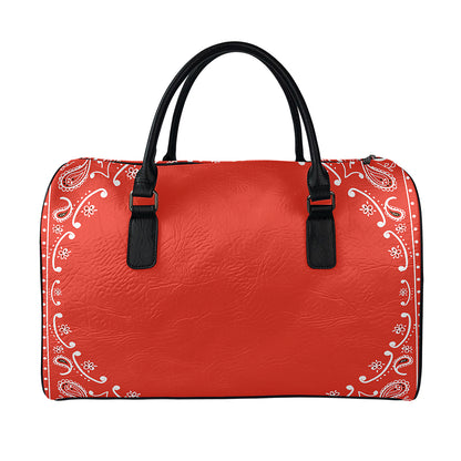 Orange Paisley Bandana Print Leather Duffle Bag