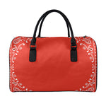 Orange Paisley Bandana Print Leather Duffle Bag