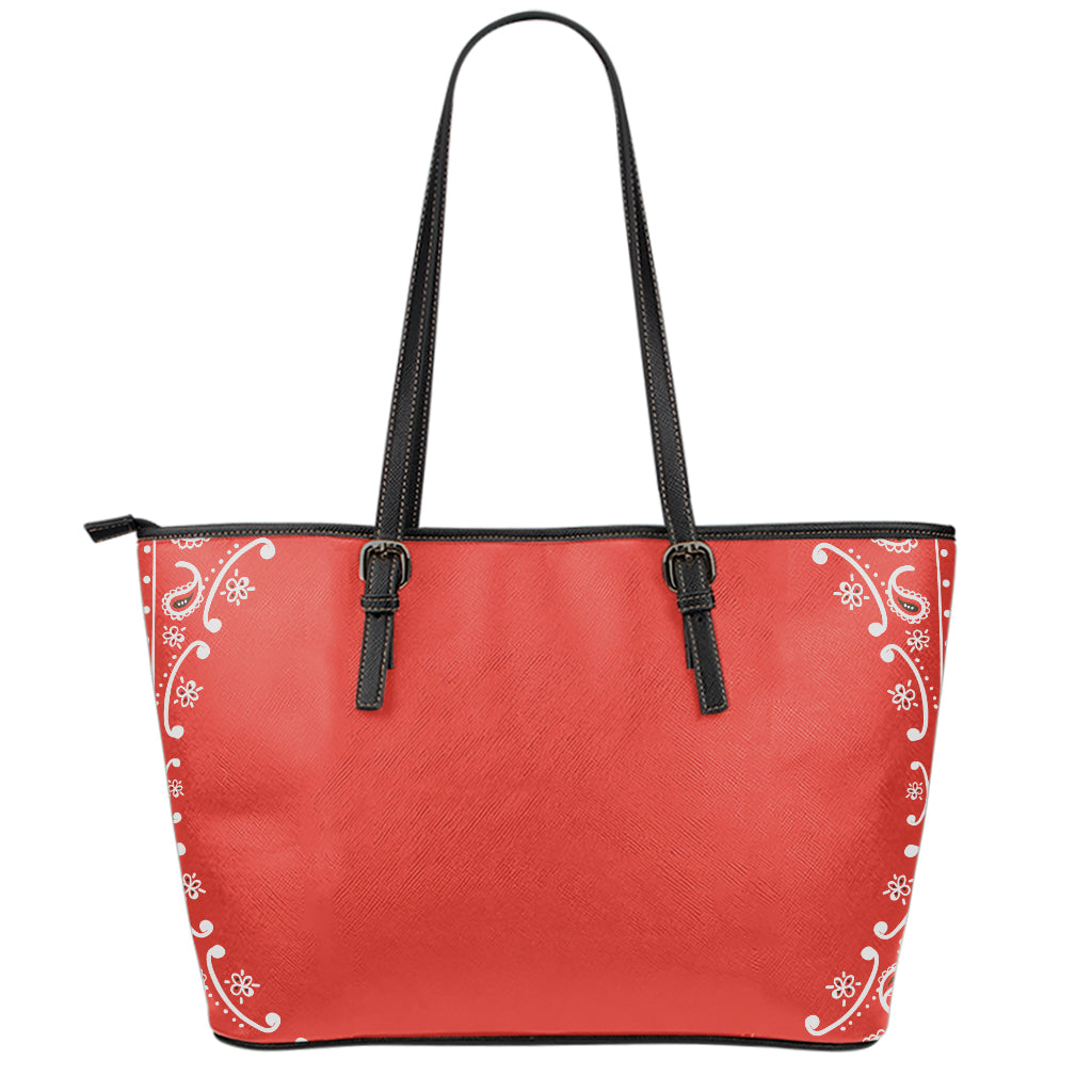 Orange Paisley Bandana Print Leather Tote Bag