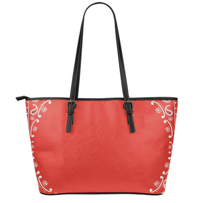 Orange Paisley Bandana Print Leather Tote Bag