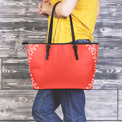 Orange Paisley Bandana Print Leather Tote Bag