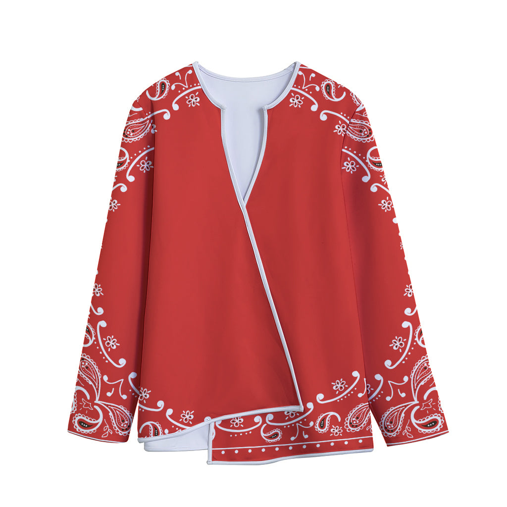 Orange Paisley Bandana Print Long Sleeve Short Coat